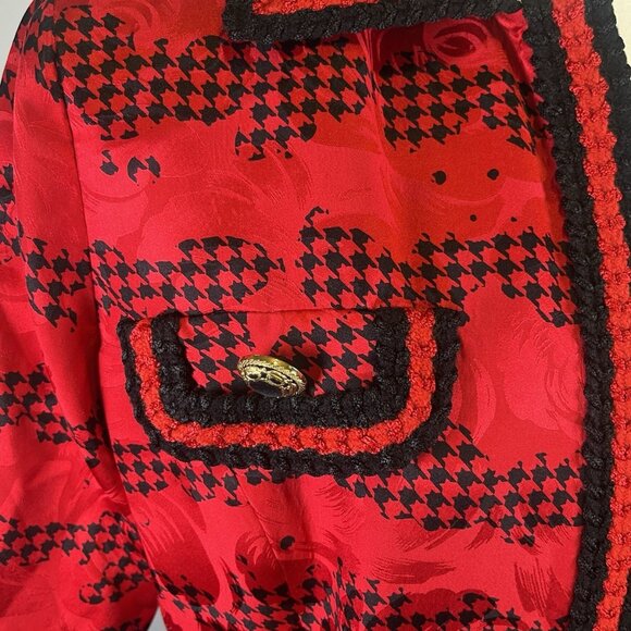 Vintage 80s Anne Crimmins Red & Black 100% Silk Blazer Business Jacket Size 12 - Picture 8 of 9